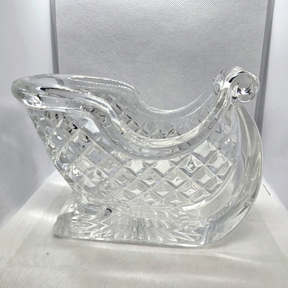 Lead Crystal Holiday Sleigh Candy Dish Flower Vase Christmas Winter